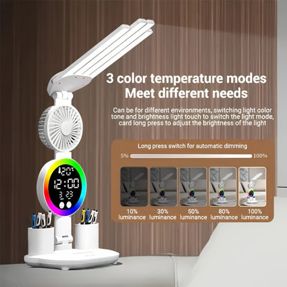 LED Desk Lamp with USB Touch Control Adjustable Brightness Color Changing Built-In Fan Night Light Eye-Caring for Home Office Dorm Study Multi-Angle
