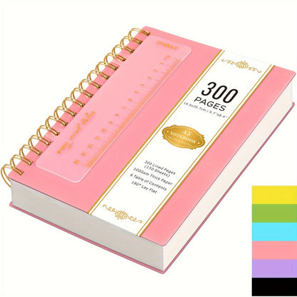 Hardcover Spiral Notebook A5 Lined Journal 300 Pages 100GSM Thick Paper PVC Waterproof Cover College Ruled Note Pad for Women Men Office School 5.7x8.4 Inch