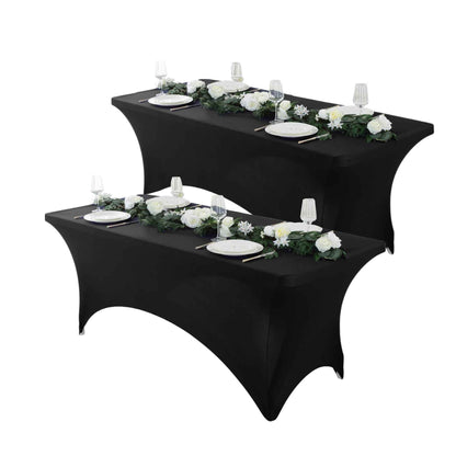 Spandex Fitted Tablecloth 4ft 6ft 8ft | Wrinkle-Free Stretch Rectangle Table Cover for Wedding Party Event Banquet