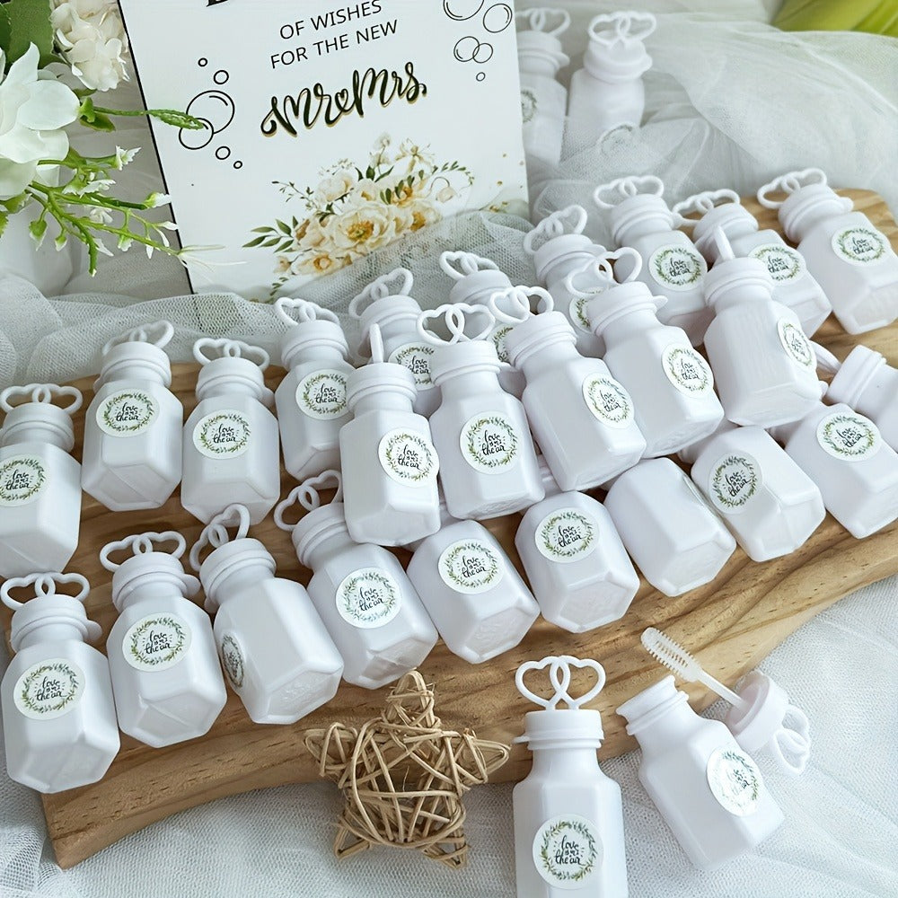 Wedding Bubble Bottle Party Favor Set 50 Mini Bottles with Wooden Sign & Stickers – Liquid-Free for Weddings Birthdays Showers