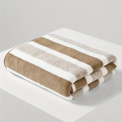 Striped Bath Towel Set 1 or 4 Pack 346GSM - 100% Polyester Super Soft Skin Friendly Absorbent Quick Dry | 70x140cm 27.6x55.1in | Green Gray Red Multi-Color | Home Bathroom Beach Essentials