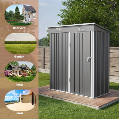 Outdoor Storage Shed 5x3ft Metal Garden Shed for Outside Tool Storage & Organization, Waterproof Backyard Storage House