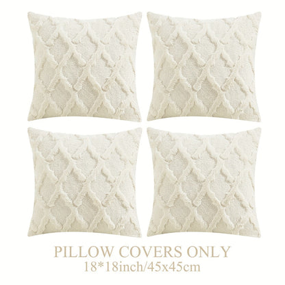 Decorative Pillow Covers 18x18 Set of 4 Boho Soft Plush Faux Wool Throw Pillow Cases with Zipper for Sofa Couch Bedroom Living Room - Luxury Cushion Covers