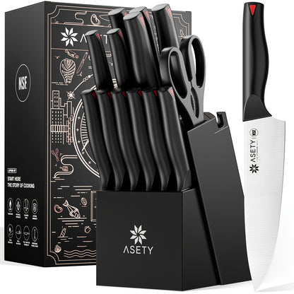 15-Piece Kitchen Knife Set with PP Handle, Professional Chef Knife Set with Block, Stainless Steel Sharp Blade, Ergonomic Non-Slip Handle, Home Cooking & Restaurant Knife Set