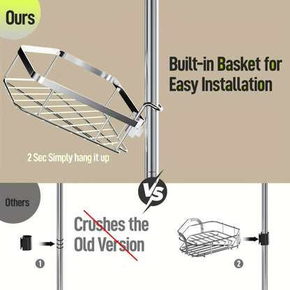 Corner Shower Caddy Tension Pole No Drilling Shower Organizer Shelf with Hooks for Bathroom Bathtub Shampoo Soap Storage Adjustable Height Rustproof