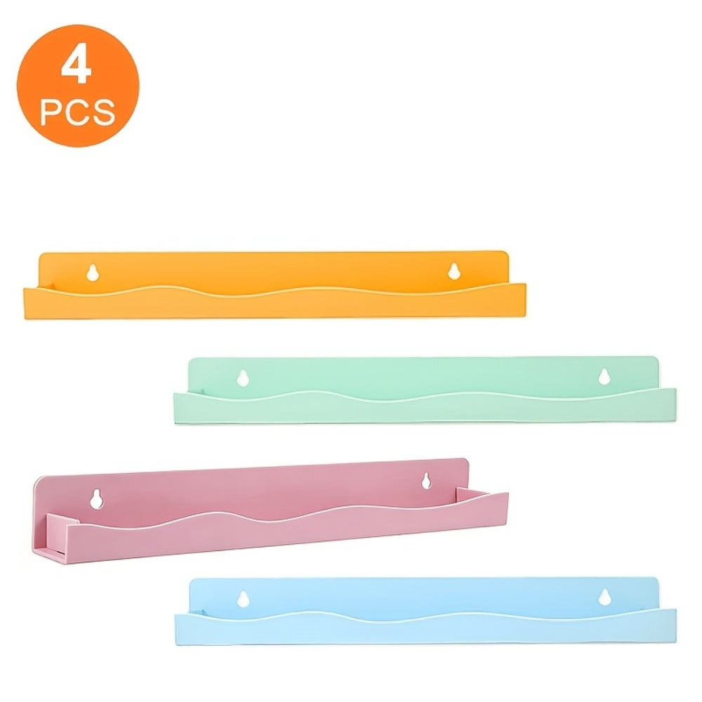Iridescent Acrylic Floating Shelves Wall Mounted – Colorful Rainbow Storage Rack for Nail Polish, Cosmetics & Sundries, Art Deco Style Bathroom & Bedroom Shelf, 2 or 4 Pack (Pink / Macaron / Clear)