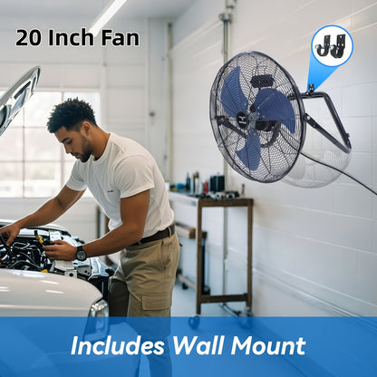 Industrial Floor Fan – Heavy Duty Metal Stand Fan with 3 Speed Settings & 360° Tilt, High Velocity Airflow for Warehouse, Workshop, Garage, Factory & Basement – 4/9/14/20 Inch
