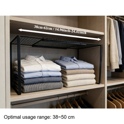 Expandable Cabinet Shelf Organizer, Heavy-Duty Metal Height-Adjustable Wardrobe Shelf Divider — Vertical Space-Saving Storage Rack for Kitchen, Closet, Pantry & Apartment | Black & White