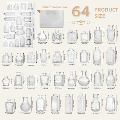 Mini Clear Bud Vases Bulk Set 12/30/43/52pcs – Small Glass-Look Flower Vases for Wedding Centerpieces, Birthday Party, Anniversary, Home Table Decor, Multiple Sizes