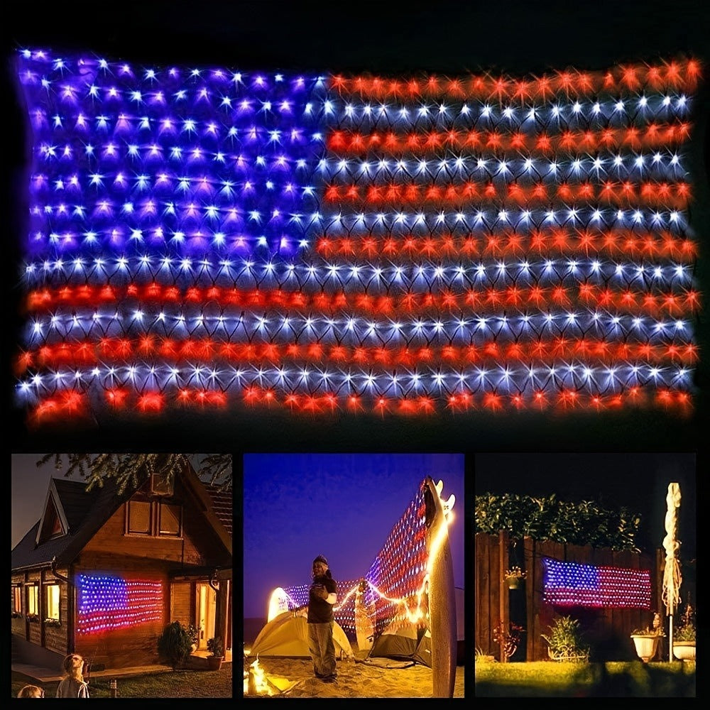 American Flag LED Net Light 420 LEDs – Patriotic String Lights for 4th of July, Memorial Day, Independence Day, Christmas & New Year, Indoor Outdoor Garden Yard Decor, Plug-In 6.6x3.3ft