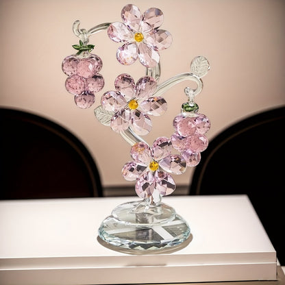 Pink Crystal Tree Statue Ornament - Romantic Crystal Flower Sculpture with Rotatable Base | Elegant Home Decor Gift for Valentine's Day, Wedding, Christmas & Mother's Day | Luxury Crystal Tree Decor