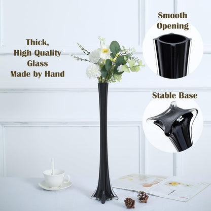 Eiffel Tower Vase Pack of 12 – Tall Glass Flower Vases for Wedding Centerpiece, Event Table Decor, Floral Arrangements & Party Decoration, Clear Black White, 12" 16" 20" 24" Sizes