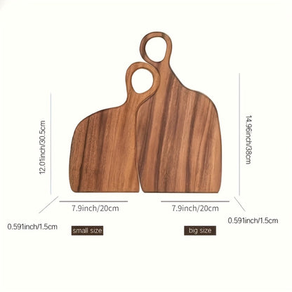 Acacia Wood Cutting Board Set 2-Piece Extra Thick Wooden Chopping Board with Non-Slip Handle for Meat Bread Cheese Reversible Kitchen Board Gift Set