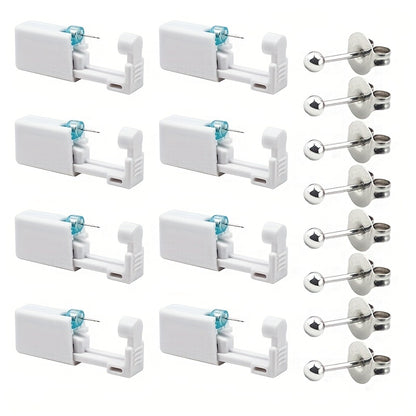 Ear Piercing Kit – 8 PCS Disposable Self Piercing Gun with 316 Stainless Steel Earrings, Safe & Easy Home Ear Piercing Tool for Family & Party Use