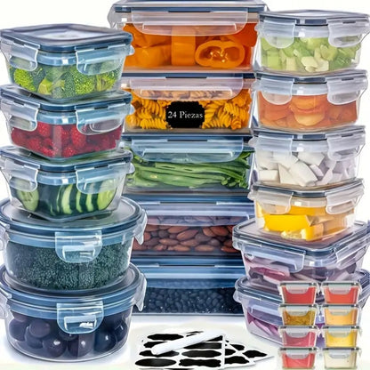 Food Storage Containers with Lids - Airtight Plastic Container Set for Kitchen Pantry Organization, Easy-Lock Leak-Proof Design, BPA-Free Meal Prep Containers with Labels and Markers, Available in 12, 24 or 48 Piece Sets for Pantry, Travel and Outdoor Use