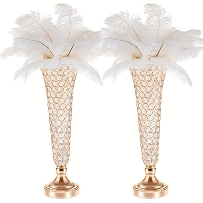 Crystal Trumpet Flower Vase Centerpieces for Wedding Table – Bling Wrought Crystal Vases for Party, Anniversary, Birthday, Banquet & Home Decor, Gold & Silver, 2pcs or 10pcs Set