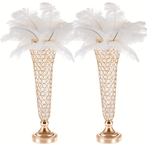 Crystal Trumpet Flower Vase Centerpieces for Wedding Table – Bling Wrought Crystal Vases for Party, Anniversary, Birthday, Banquet & Home Decor, Gold & Silver, 2pcs or 10pcs Set
