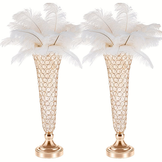 Crystal Trumpet Flower Vase Centerpieces for Wedding Table – Bling Wrought Crystal Vases for Party, Anniversary, Birthday, Banquet & Home Decor, Gold & Silver, 2pcs or 10pcs Set