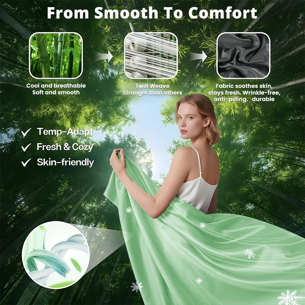 Bamboo Bed Sheet Set 4pcs 2200TC Deep Pocket Cooling Fitted Sheets – Ultra Soft, Breathable, Shrink & Wrinkle Resistant