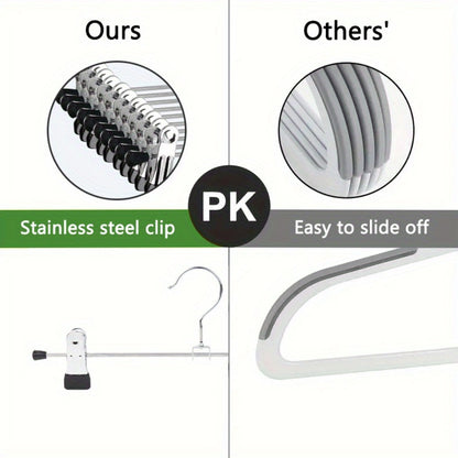 Pants Hangers with Clips 30-Pack – Adjustable Metal Skirt Hangers with 360° Rotatable Clips for Jeans, Trousers, Skirts, Dresses & Ties – Stainless Steel Closet Organizer Hangers