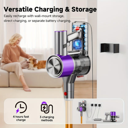 Cordless Vacuum Cleaner 58Kpa Strong Suction 6-in-1 Rechargeable Stick Vacuum with LED Electric Floor Brush Self-Standing Handheld Lightweight for Carpet Hard Floor Pet Hair Home Car