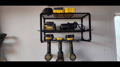 Power Drill Holder Wall Mount – Heavy Duty Tool Storage Rack with 3/4 Layer Floating Shelf | Cordless Drill Organizer | 4/6/8 Drill Holders Workshop Tool Rack for Garage & Workshop Organization