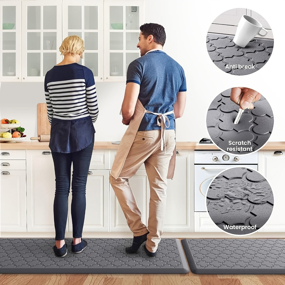 Anti-Fatigue Kitchen Floor Mat – Cushioned PVC Foam Non-Slip Ergonomic Standing Mat for Kitchen, Office, Sink & Laundry, 2 Sizes – Gray & Black