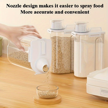 Airtight Grain Storage Containers 4pcs – Transparent Plastic Food Storage Box with Flip Top Lid & Pouring Port for Rice Flour Dry Goods
