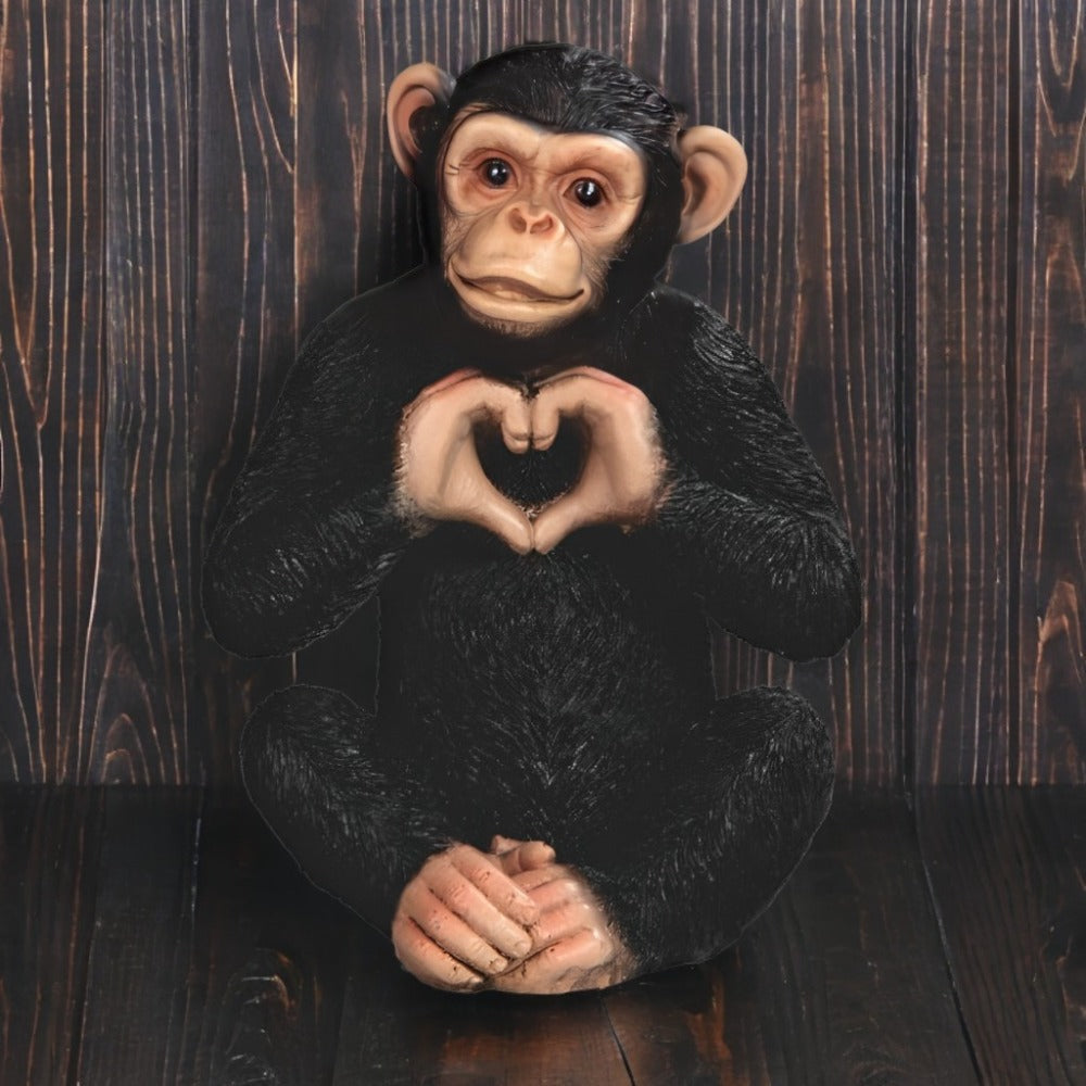 Chimpanzee Figurine with Heart Hand Sign – 5 Inch Polyresin Monkey Statue for Home Decor, Office, Collectible Gift for Birthday, Christmas & Housewarming