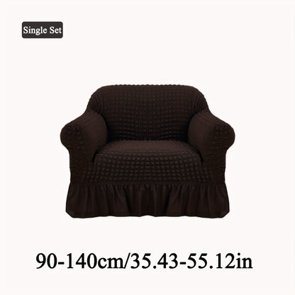 Seersucker Sofa Slipcover Elastic Band Closure Pet-Friendly All-Purpose Sofa Cover for Living Room Home Decor Protection — Single 2 4 Seater Multiple Colors