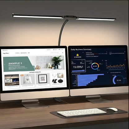 Dual Head LED Desk Lamp Touch Control 3 Color Modes 10 Brightness Levels Flexible Gooseneck Eye Care 13W USB Powered Base and Clip for Home Office Study PC Gaming Black