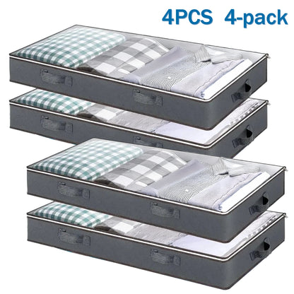 Under Bed Storage Bags 4 Pack 90L Large Collapsible Underbed Storage Organizer Bins with Clear Window Zipper for Blankets Clothes Comforters Towels Bedding