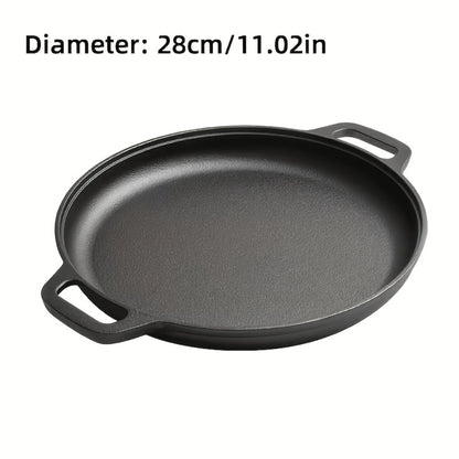 Cast Iron Skillet 11 Inch Pre-Seasoned Round Grill Pan with Dual Loop Handles – Even Heating for Oven, Stovetop, Campfire & Grill | Heavy-Duty Kitchen Cookware for Pizza, Steak & More