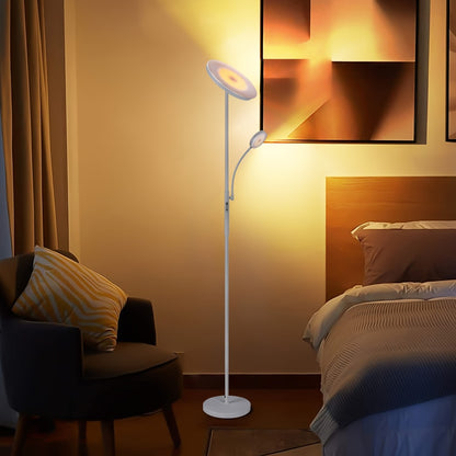 LED Floor Lamp with Reading Light – 27W 2300LM Dimmable Torchiere Standing Lamp, 4 Color Temperatures, Remote & Touch Control, Metal Base for Living Room Bedroom Home Office (Black/White)