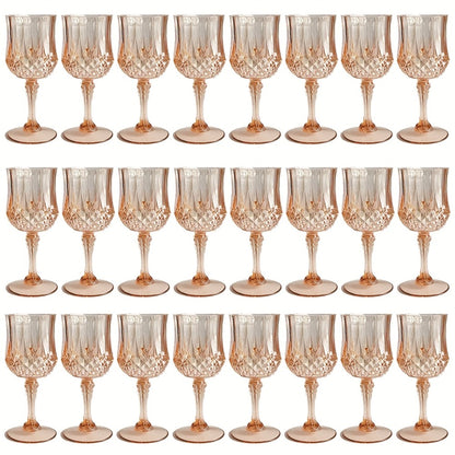 Plastic Wine Glasses 24 Pack – Colorful Shatterproof Goblets for Parties, Weddings & Events – Reusable Vintage-Style Stemmed Cups – Lightweight Bulk Drinkware in Pink, Gold, Blue, Rose Gold & Green