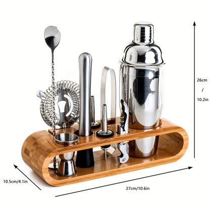 Bartender Set 10-Piece Stainless Steel Cocktail Shaker Bar Tool Kit with Bamboo Stand Home Bar Accessories Housewarming Father's Day Gift