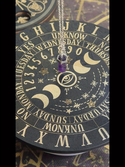 Wooden Pendulum Stand for Divination – Crystal Display Holder, Witchcraft Altar Decor, Meditation Ritual Necklace Organizer & Constellation Moon