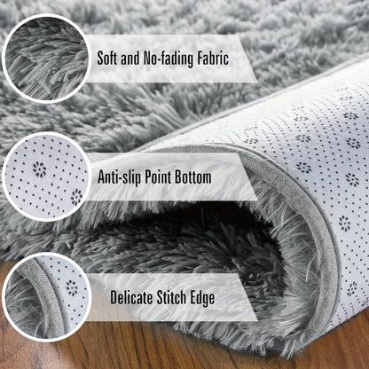 Shaggy Plush Area Rug - Soft Fluffy Carpet for Living Room, Bedroom & Sofa | Non-Slip Machine Washable Tie-Dye & Solid Color Long Pile Rug | Luxury Home Decor Floor Mat in Multiple Sizes & Colors