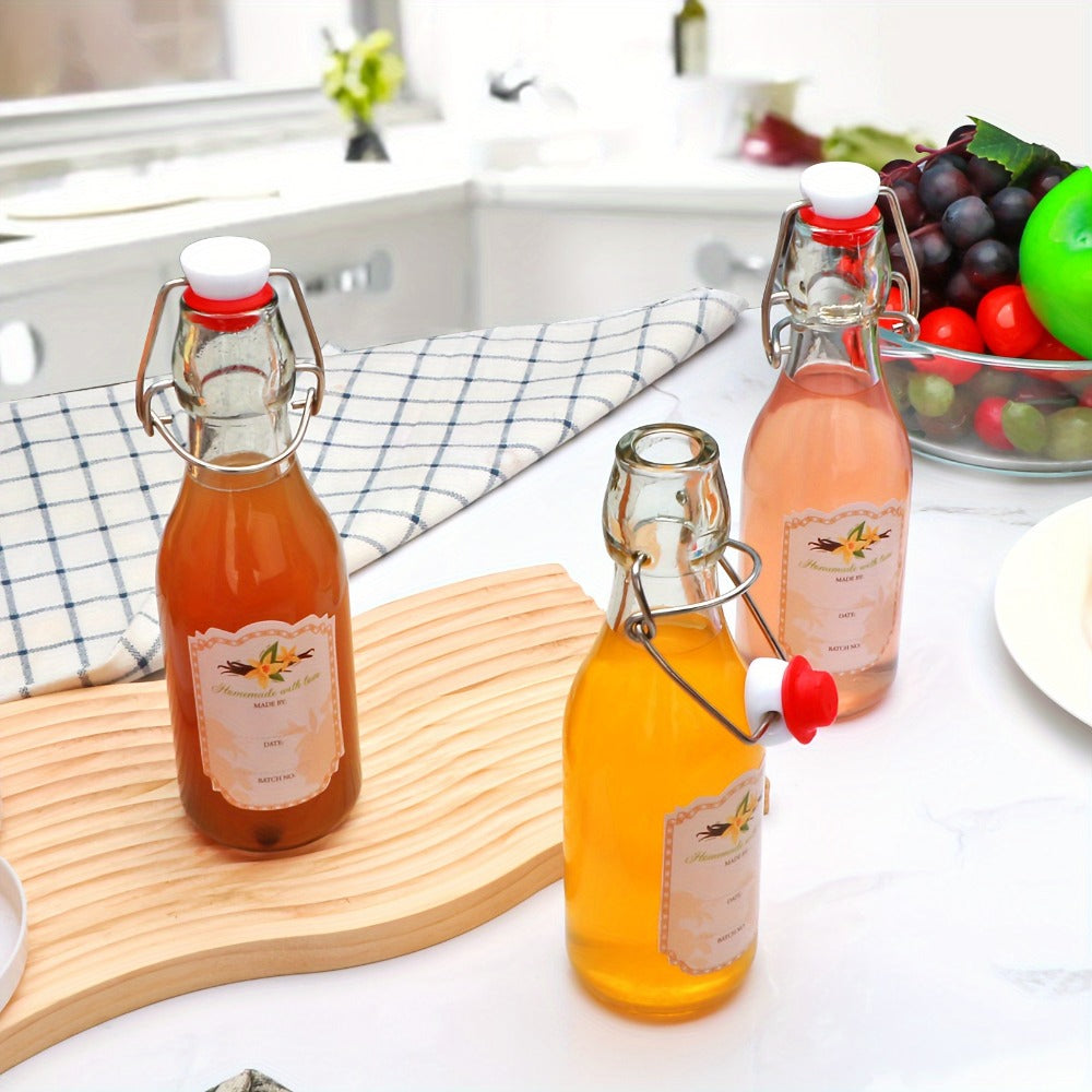 Glass Swing Top Bottles 8.45oz – Round Iron Clasp Airtight Bottle Set with Funnel for Juice, Kombucha, Syrup & Oil Storage, Reusable Flip Cap Glass Bottles (6, 9, 12 or 18 Pack)