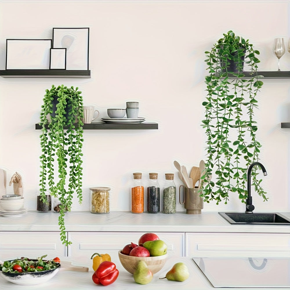 Artificial Hanging Plants 4 Pack – Fake Trailing Vines for Indoor Outdoor Wall Shelf Room Decor, Realistic Faux Rose Greenery Hanging Basket Decoration