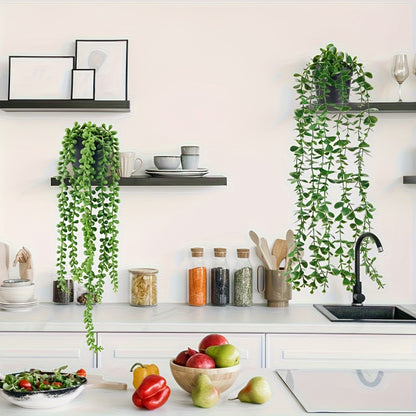 Artificial Hanging Plants 4 Pack – Fake Trailing Vines for Indoor Outdoor Wall Shelf Room Decor, Realistic Faux Rose Greenery Hanging Basket Decoration