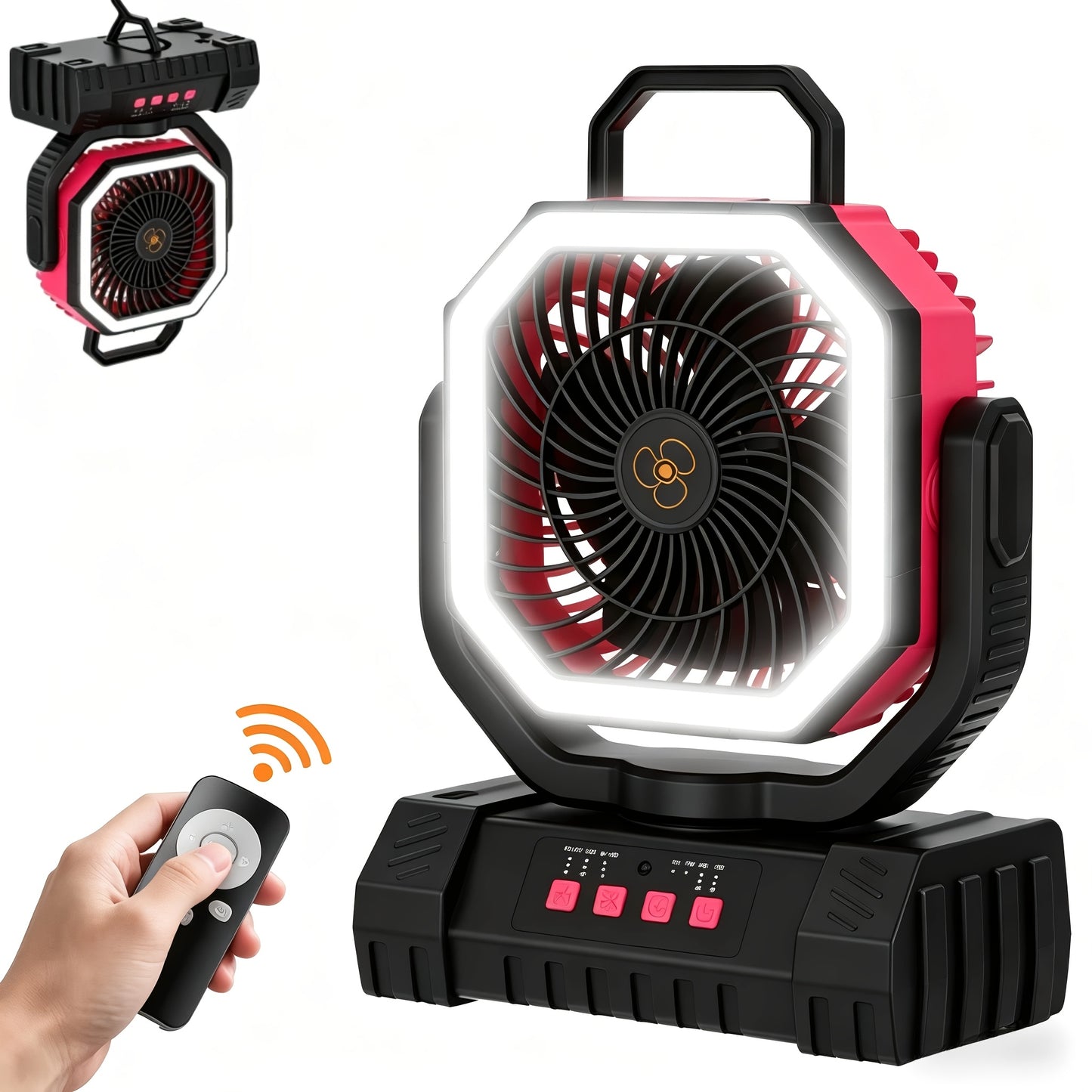 Camping Fan 20000mAh with LED Lantern and Remote Control, 4-Speed 90° Oscillation 1-8H Timer, 59-Hour Battery Life Power Bank Fan with Hook for Tent, Hiking, Outdoor and Indoor Use