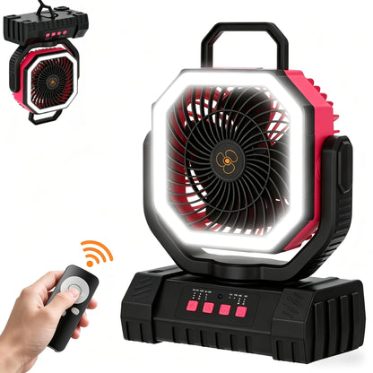 Camping Fan 20000mAh with LED Lantern and Remote Control, 4-Speed 90° Oscillation 1-8H Timer, 59-Hour Battery Life Power Bank Fan with Hook for Tent, Hiking, Outdoor and Indoor Use