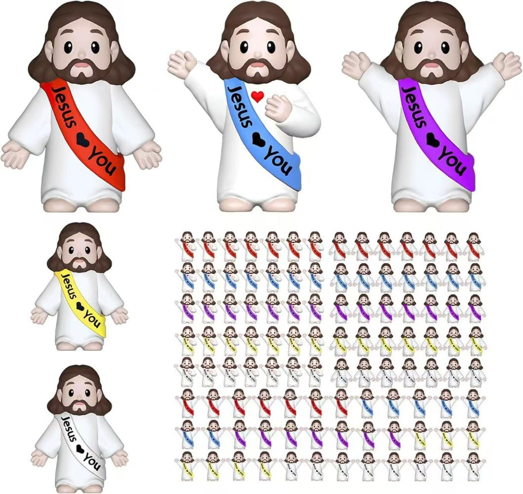 Religious Party Decoration Set 160pcs, Jesus Loves You Banner Mini Statues Easter Eggs Fillers, Christian Party Supplies Gift for Her Him, Holiday Home Decor Bulk Pack Mixed Colors Random Patterns