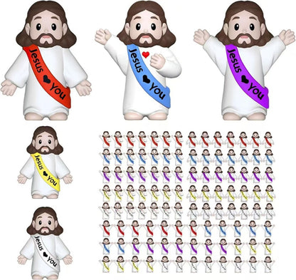 Religious Party Decoration Set 160pcs, Jesus Loves You Banner Mini Statues Easter Eggs Fillers, Christian Party Supplies Gift for Her Him, Holiday Home Decor Bulk Pack Mixed Colors Random Patterns