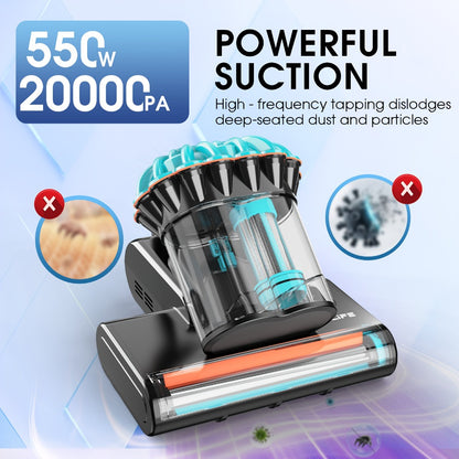 Mattress Vacuum Cleaner 550W 20Kpa – Belife M8 Bed Vacuum with UV Light, Hot Air Heating, HEPA Filter & Dual Dust Cup for Couch, Pillow & Pet Hair (Corded)