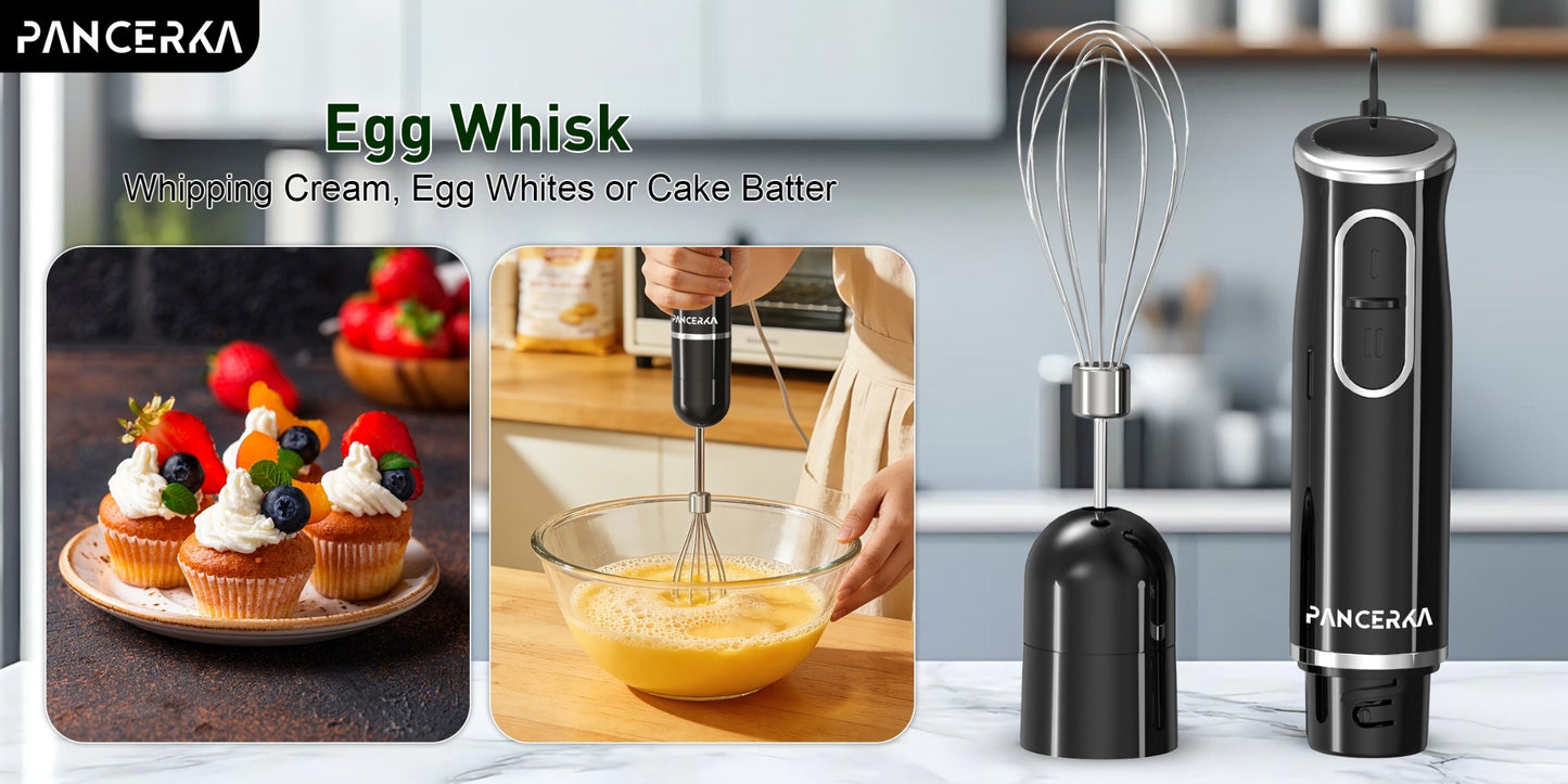 Immersion Blender 8-in-1 Electric Hand Blender with Turbo Mode & Detachable Base – 304 Stainless Steel Handheld Blender with Whisk Milk Frother Attachments for Smoothies Soups Baby Food Puree