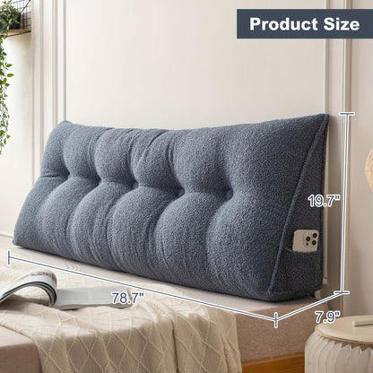 Bed Wedge Pillow Headboard Pillow with Side Pockets Removable Washable Cover Teddy Velvet Reading Pillow Twin Queen King