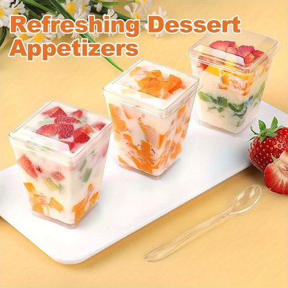 Disposable Dessert Cups with Lids & Spoons, 5oz Plastic Pudding Cups Set — 50/100/150/200 Pack Mini Clear Cups for Parties, Weddings, Picnics, Camping & Family Gatherings
