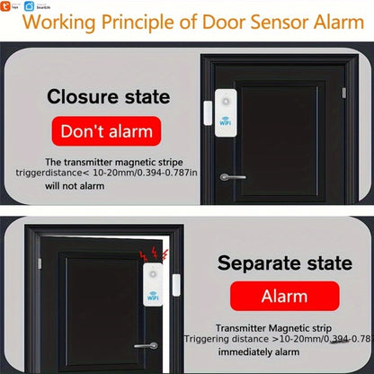WiFi Door and Window Sensor 4-Pack, Tuya Smart Home Security Alarm System, No Hub Required, App Control, Compatible with Alexa & Google Home